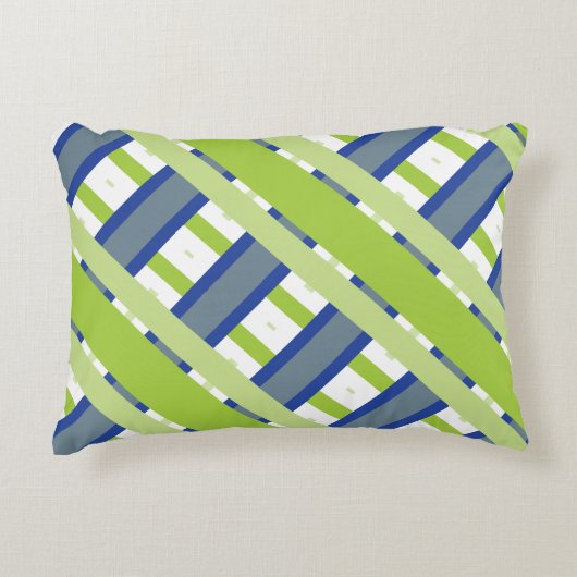 青緑と白のストライプ アクセントクッション (正面)