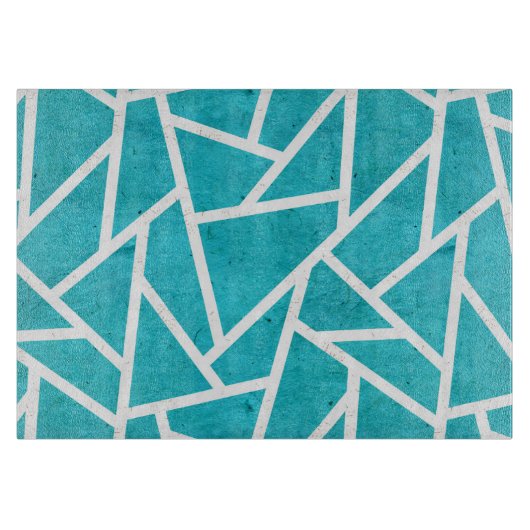 青緑と白のモザイク模様 カッティングボード (正面)