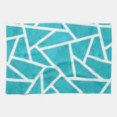 青緑と白のモザイク模様 キッチンタオル (横)