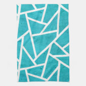 青緑と白のモザイク模様 キッチンタオル (縦)