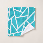 青緑と白のモザイク模様 バスタオルセット (ウォッシュタオル)