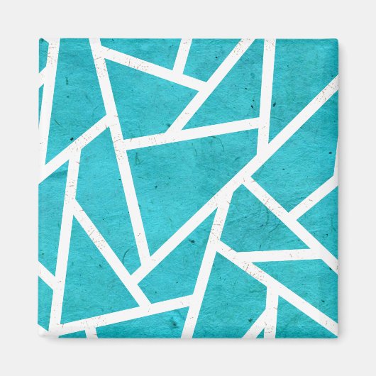 青緑と白のモザイク模様 マグネット (正面)