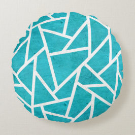 青緑と白のモザイク模様 ラウンドクッション