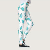 青緑と白の熱帯ヤシ葉の模様 レギンス (右)