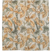 青緑と茶色の花柄 シャワーカーテン (正面)