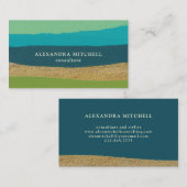 青緑と金ゴールド | Glam抽象芸術ストライプ 名刺 (正面/裏面)