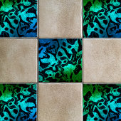 青緑と黒のグリッター波状パターン タイル