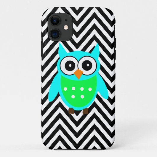 青緑のかわいいフクロウの黒のシェブロンパターン Case-Mate iPhoneケース (裏面)