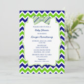 青緑のちょうネクタイの男の子のベビーシャワーの招待 招待状 (スタンド正面)
