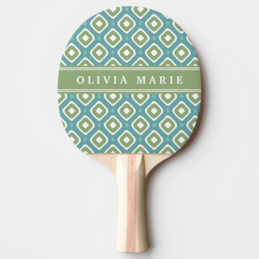 青緑のイカットモダンパターン(名前) 卓球ラケット (正面)