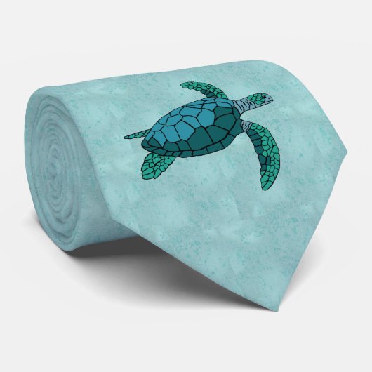 青緑のウミガメのタイの陰 ネクタイ (ロール)