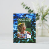 青緑のグリッター写真子供の誕生日モダンな錆びた感じ ポストカード (スタンド正面)