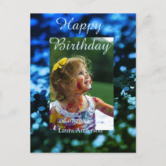 青緑のグリッター写真子供の誕生日モダンな錆びた感じ ポストカード (正面)