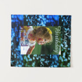 青緑のグリッター フォト 子供の誕生日 現代の錆びた感じ タペストリー (正面(横))