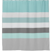 青緑のグレーのストライプ シャワーカーテン (正面)