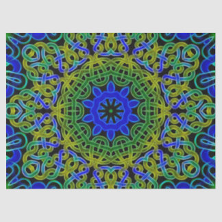 青緑のケルト人の万華鏡のように千変万化するパターン 薄葉紙