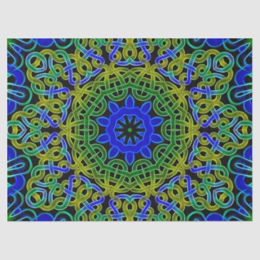 青緑のケルト人の万華鏡のように千変万化するパターン 薄葉紙 (正面)