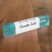 青緑のサーキットボード-電子工学の写真撮影 デスクネームプレート (側面)