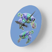 青緑のシータートルズ ラウンド壁時計 (傾斜)