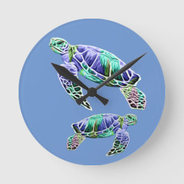 青緑のシータートルズ ラウンド壁時計
