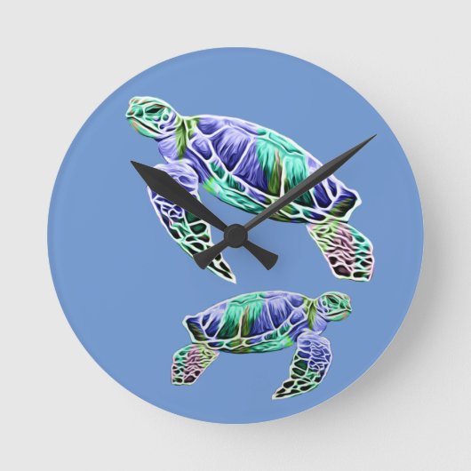 青緑のシータートルズ ラウンド壁時計 (正面)