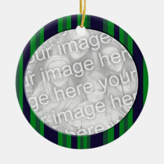 青緑のストライプなphotoframe セラミックオーナメント (正面)