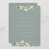 青緑のスノーベリー+ユーカリのウェディングパーティ招待状 招待状 (正面/裏面)