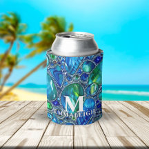 青緑のスパークリングガラスの宝石モノグラム