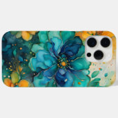 青緑のターコイズゴールドオレンジの抽象的な花 Case-Mate iPhoneケース (裏面 (横))