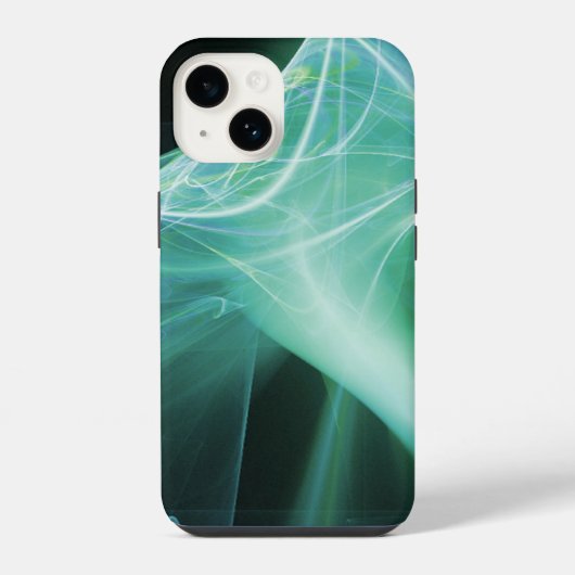 青緑のターコイズブルーのフラクタル渦巻き模様 iPhoneケース (裏面)