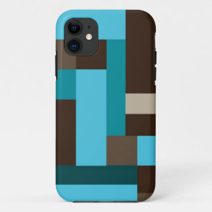 青緑のティール(緑がかった色)及びブラウンの幾何学的な近代美術 iPhone 11 ケース