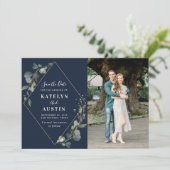 青緑のネイビー結婚ブルーの写真は日付を保存 セーブザデート (スタンド正面)