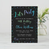 青緑のネオン誕生日の男の子の招待 招待状 (スタンド正面)