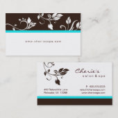 青緑のブラウンの花の粋な名刺 名刺 (正面/裏面)