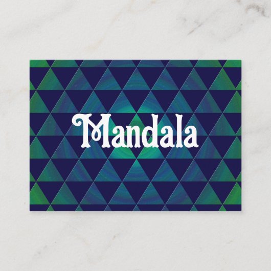 青緑のマンダラ幾何三角形パターン 名刺 (正面)