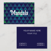 青緑のマンダラ幾何三角形パターン 名刺 (正面/裏面)