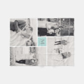 青緑のモノグラム4の写真のコラージュの結婚式 フリースブランケット (正面(横))