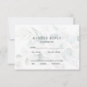 青緑のユーカリ結婚式の出欠返信カード 招待状 (正面)