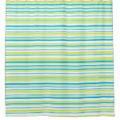 青緑のライムグリーンのストライブ柄の幾何学的設計 シャワーカーテン (正面)