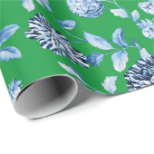 青緑のヴィンテージのクリスマスの花柄Toile ラッピングペーパー (ロールコーナー)