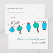 青緑の中国のランタンへの出欠返信カード インビテーションポストカード (正面/裏面)