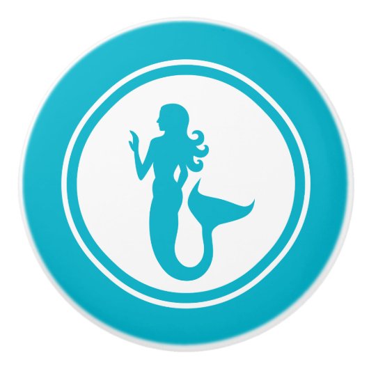 青緑の人魚の陶磁器のノブ セラミックノブ (正面)