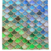 青緑の光沢があるグラデーションなグリッターの人魚のスケール シャワーカーテン (正面)