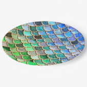 青緑の光沢があるグラデーションなグリッターの人魚のスケール ペーパープレート (アングル)