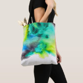青緑の大理石 タイダイ 水彩 トートバッグ (クローズアップ)