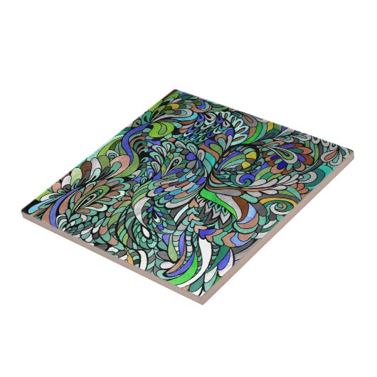 青緑の孔雀の多彩でファンキーなペイズリーの芸術 タイル (側面)