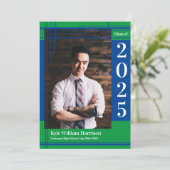 青緑の学校のカラー卒業写真 招待状 (スタンド正面)