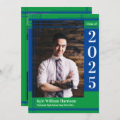 青緑の学校のカラー卒業写真 招待状 (正面/裏面)