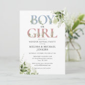 青緑の文字の性別を表示するパーティー 招待状 (スタンド正面)