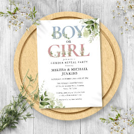 青緑の文字の性別を表示するパーティー 招待状